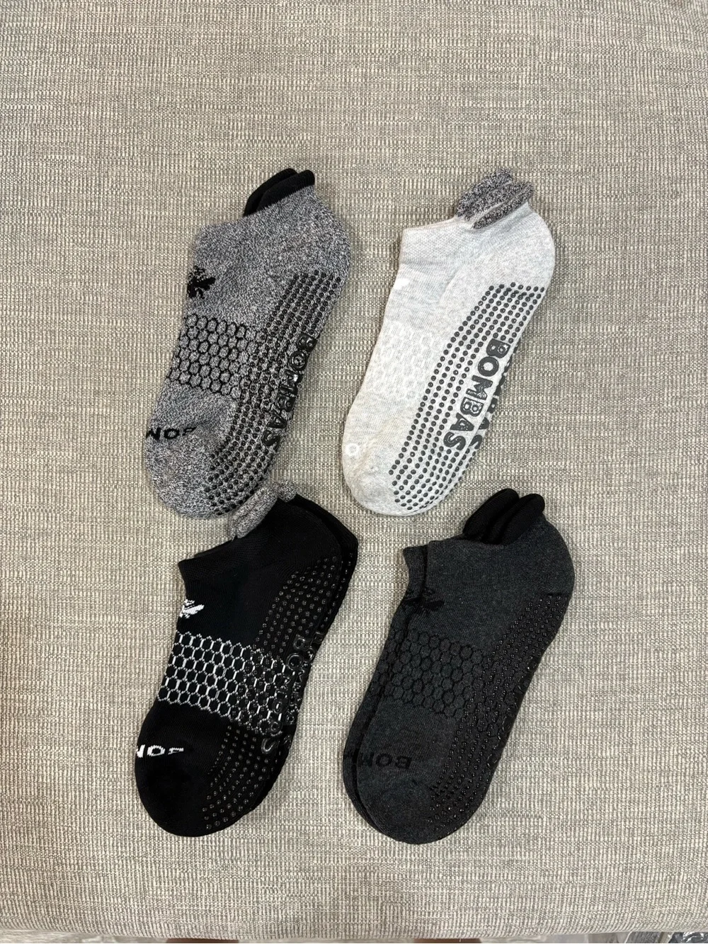 Bombas Men's/women’s No-Show Sock 4-Pack — Black, Dark Gray, Light Gray, Heather